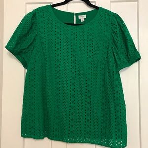 JCREW SHORT SLEEVE GREEN BLOUSE SIZE L